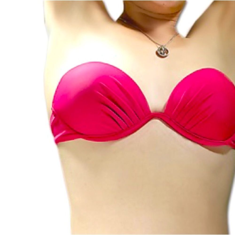 Medium pink padded, push-up, ruffled bikini top